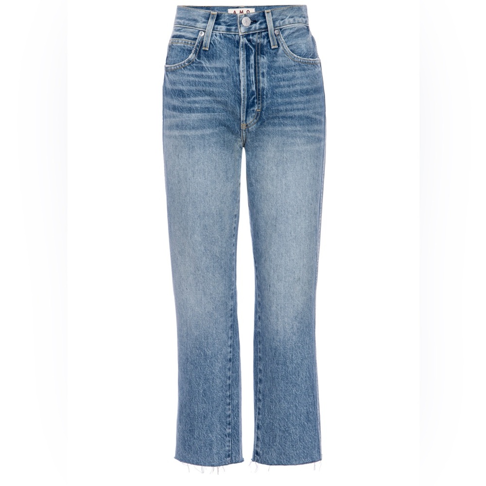 AMO Denim Loverboy Blue Jean Frayed Hem Easy Fit High Rise Straight Leg size 27